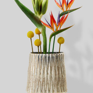 8in Tall Silver & Rust Diamond Glass Vase